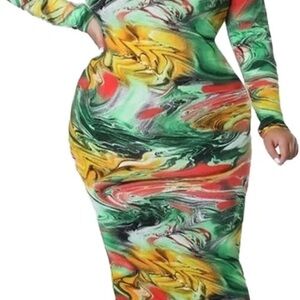 Multicolor Swirl Long Sleeve Dress